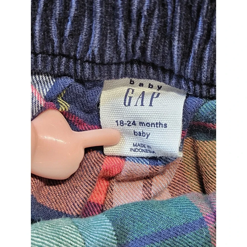 Baby GAP Corduroy Pants 18-24 Months Navy Blue Plaid Lined Elastic Waist Toddler